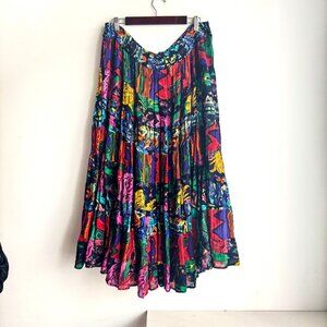 Bila of California Colourful Cotton Midi Skirt M